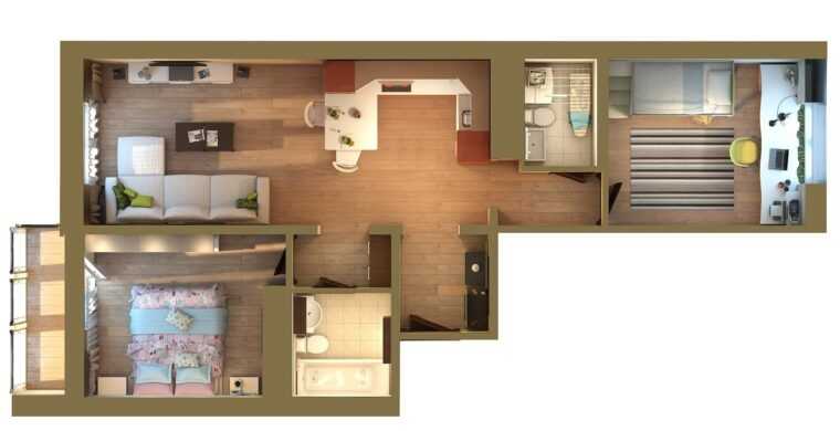 Интерьер 3 комнатной квартиры с совмещенной кухней и гостиной 100 кв. м. 24 фото