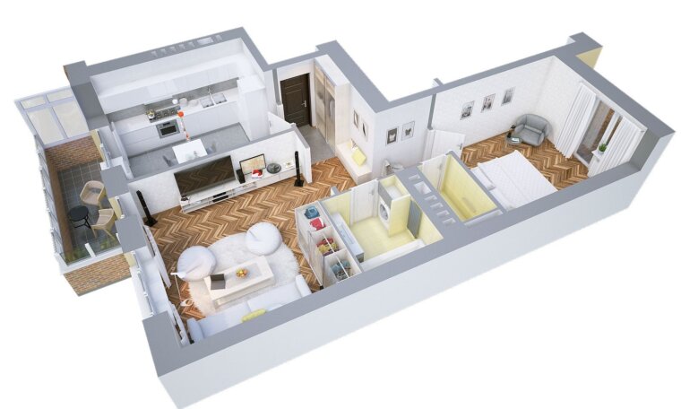 Дизайна двухкомнатной квартиры: планировка, зонирование, ремонт, 150 фото-идей интерьера двушки