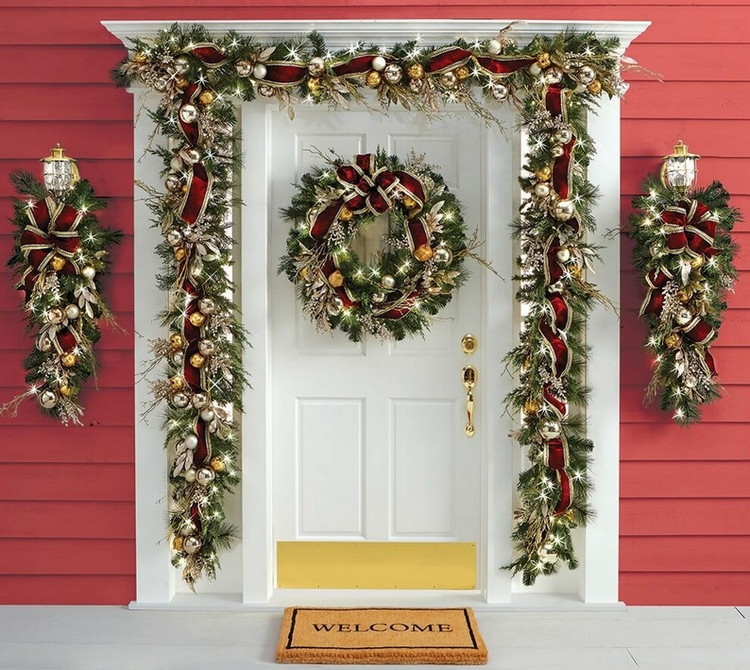 как украсить дверь на рождество